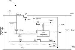 High-side synchronous rectifier driver with reduced controller power supply charging efficiency and reduced EMI