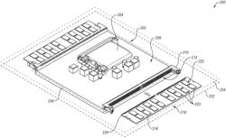 INTERFACES FOR COUPLING A MEMORY MODULE TO A CIRCUIT BOARD, AND ASSOCIATED DEVICES, MODULES, AND SYSTEMS