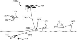 Aerial launch and/or recovery for unmanned aircraft with submersible devices, and associated systems and methods