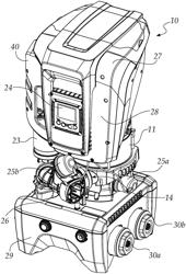 Vertical electric pump having instruments for control and monitoring the operation of the pump accessible from a single side of the pump