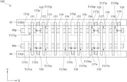 INTEGRATED CIRCUIT HAVING TRANSISTORS WITH DIFFERENT WIDTH SOURCE AND DRAIN TERMINALS