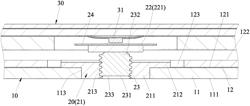 Full-area touch device having deformable plates interconnecting limiting plate that contacts switch