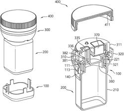 Cap device, container assembly provided with cap device, and locking device therefor