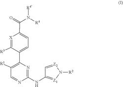 Benzamides of pyrazolylamino-pyrimidinyl derivatives, and compositions and methods thereof