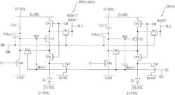 Display panel of an organic light emitting diode display device, and organic light emitting diode display device including pixels that differ in terms of sizes of at least one transistor and/or capacitor