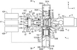 Injection molding system with conveyor devices to insert or eject molds