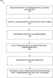 Dynamic cryptographic key management for handling key compromises in cached data and metadata