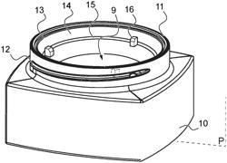 Refillable container device for a cosmetic product and associated casing