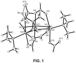 Organotin clusters, solutions of organotin clusters, and application to high resolution patterning