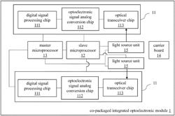 Co-packaged integrated optoelectronic module and co-packaged optoelectronic switch chip